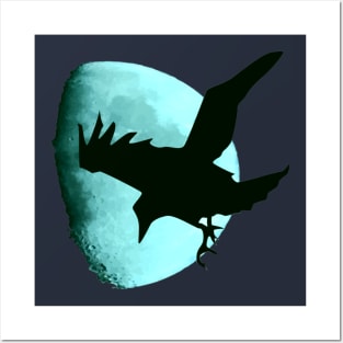 Nocturnal Raven Once In A Blue Moon Halloween Art Posters and Art